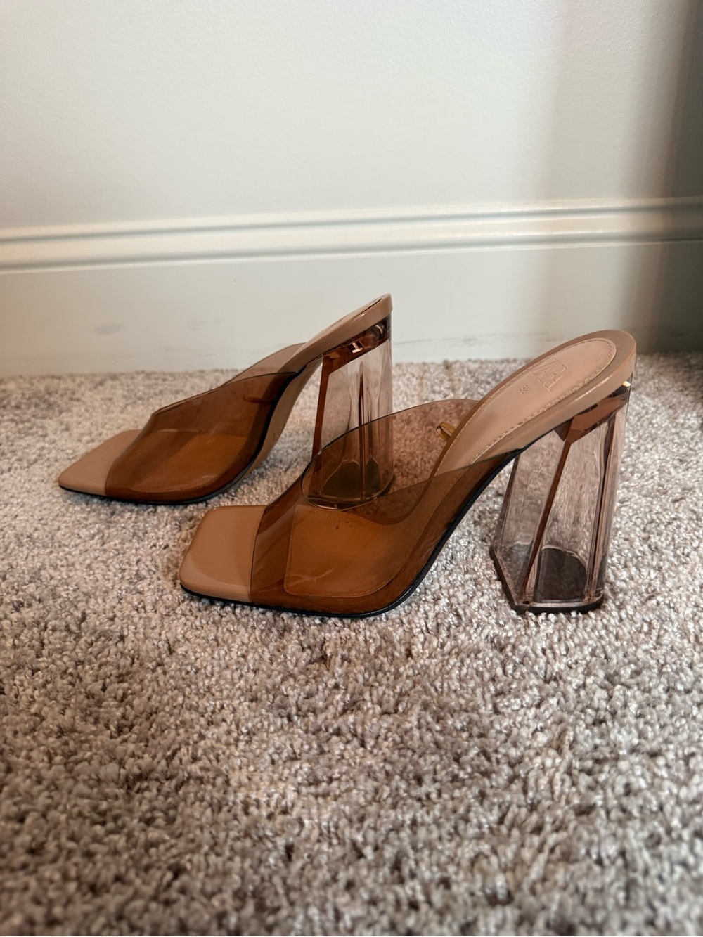 Zara Tan Clear Block Heel Mule - Picture 1 of 3